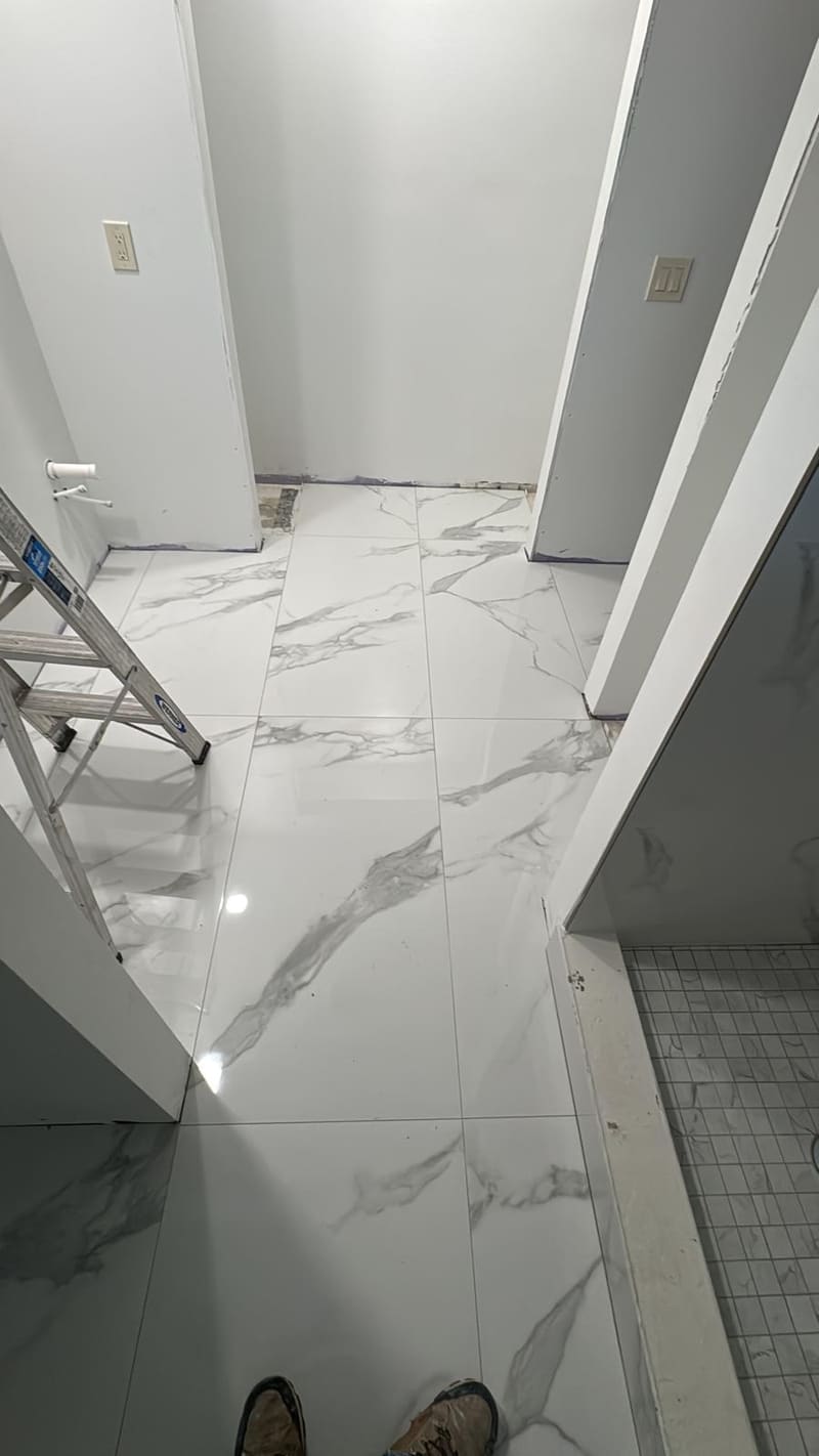 Bathroom floor and walls, JR Flooring job in Brevard County, FL